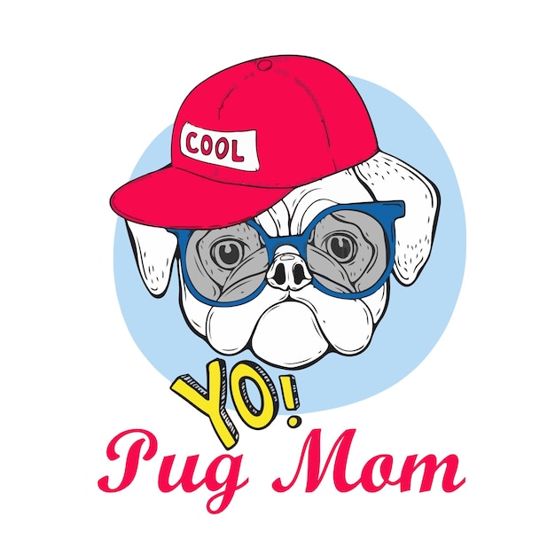 Vetor vetor de cão e pugs design de camiseta de cão ilustrações de cão pugs engraçados camiseta do cão