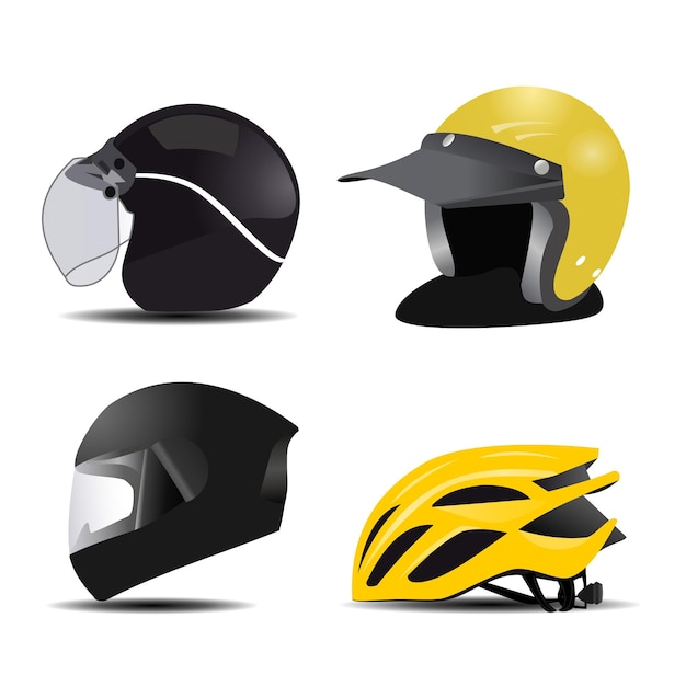 vetor de capacete com quatro modelos diferentes