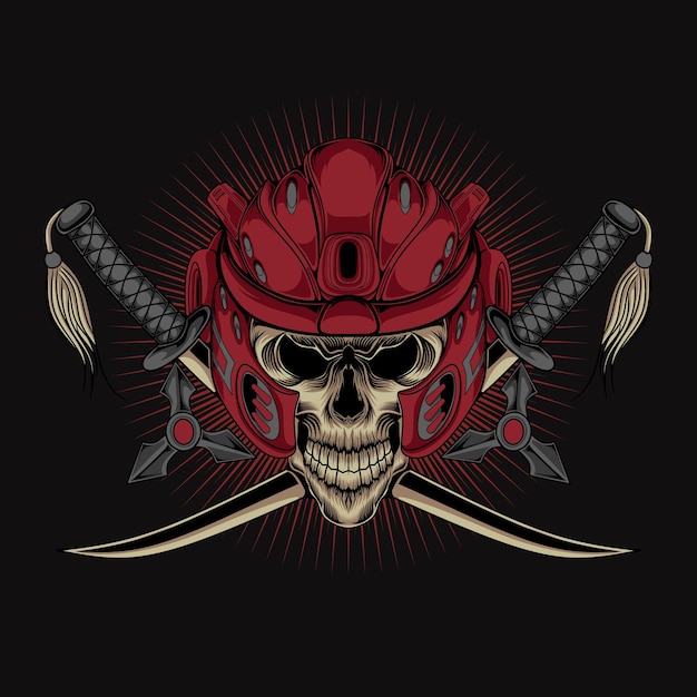 Vetor de capacete de cabeça de esqueleto Oni Samurai