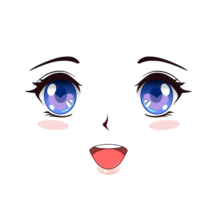 Vetor de cara de anime feliz na ilustração vetorial de fundo branco