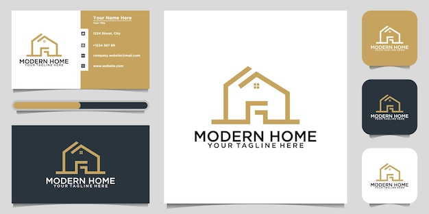 Vetor vetor de casa moderna de logotipo para construção, casa, imóveis, construção, propriedade. modelo de design de logotipo profissional moderno impressionante mínimo e design de cartão de visita