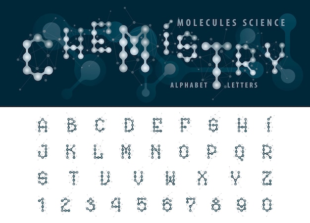 Vetor de célula molécula abstrata alfabeto letras e números