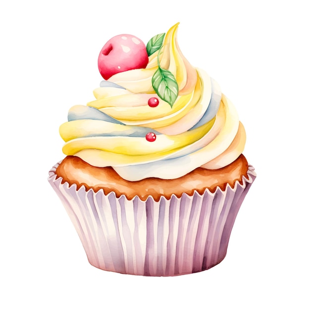 Vetor de clipart de cupcake de amor em aquarela