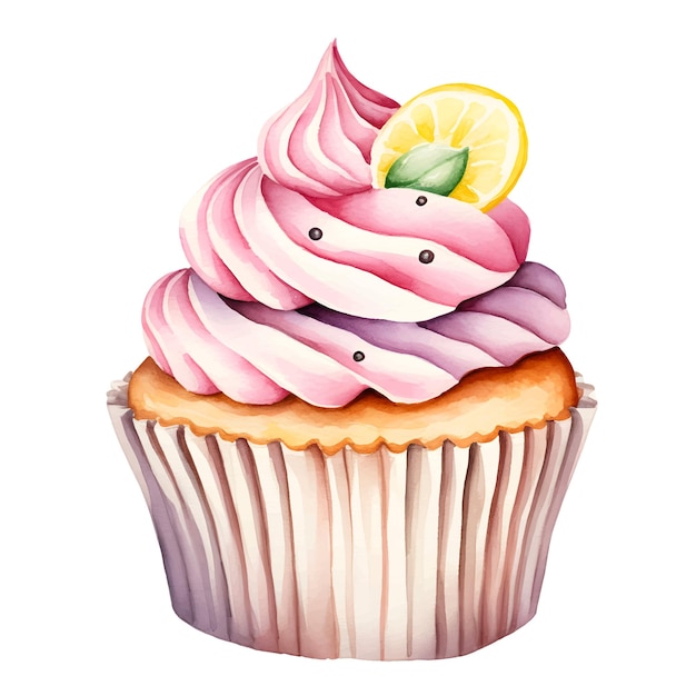 Vetor de clipart de cupcake de amor em aquarela