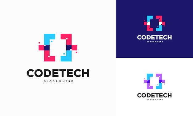 Vetor de conceito de design de logotipo moderno de codificação, vetor de ícone de logotipo de tecnologia de programador