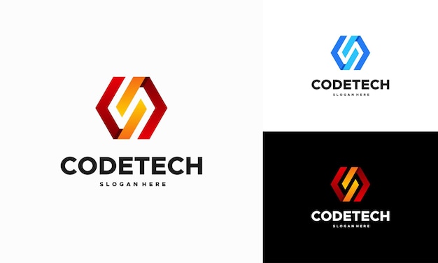 Vetor de conceito de design de logotipo moderno de codificação, vetor de ícone de logotipo de tecnologia de programador
