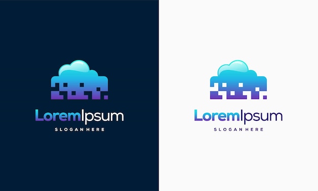 Vetor de conceito de design de logotipo moderno pixel cloud, modelo de logotipo cloud tech, modelo de ícone de símbolo de logotipo de tecnologia