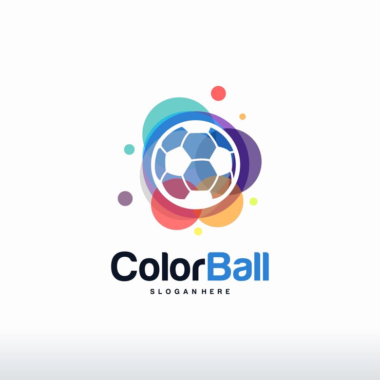 Vetor de conceito de designs de logotipo de bola de futebol colorida, designs de logotipo de bola colorida