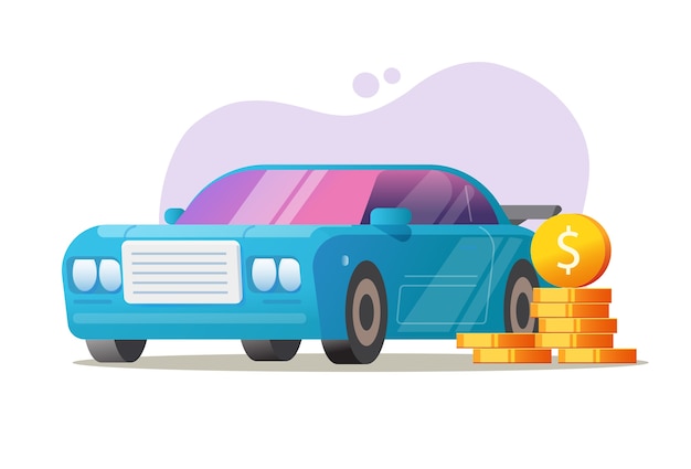 Vetor de conceito de dinheiro de veículo de carro, ideia de preço de imposto automotivo, custo de despesas de automóvel ou leasing de empréstimo