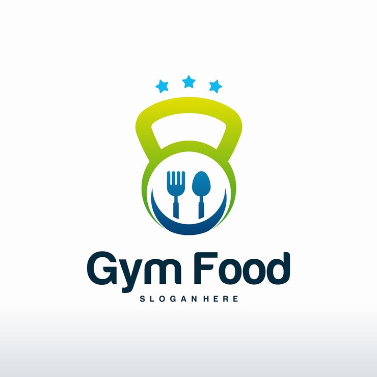 Vetor vetor de conceito de projetos de logotipo de comida de ginásio, vetor de logotipo de nutrição de ginásio