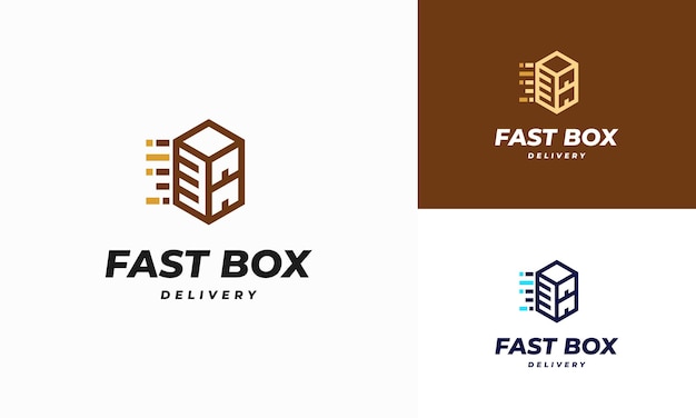 Vetor de conceito de projetos de logotipo de entrega rápida, vetor de conceito de projetos de logotipo de pixel box