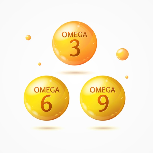 Vetor de conjunto de cápsulas de comprimidos 3d diferentes realistas e detalhados de Omega 3 6 9