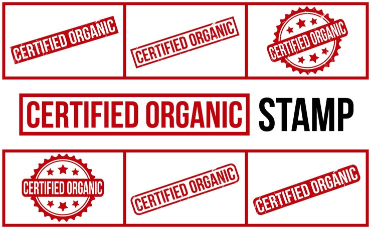 Vetor vetor de conjunto de carimbo de borracha org?nica certificada