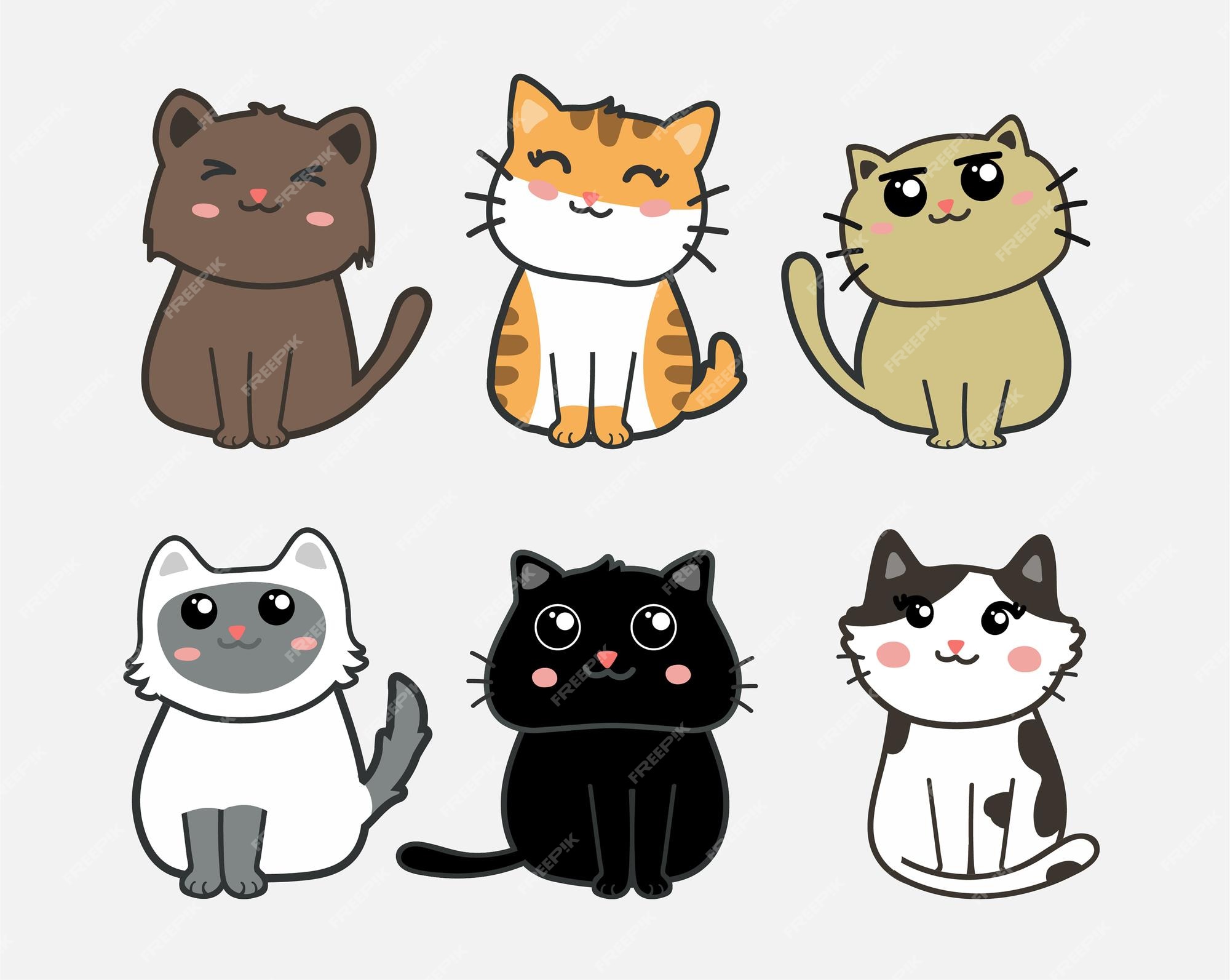 Conjunto Vetores Gatos Fofos Desenhos Animados Gato Gatinho Personagens  Coleção imagem vetorial de Denis08131.mail.ru© 583445456