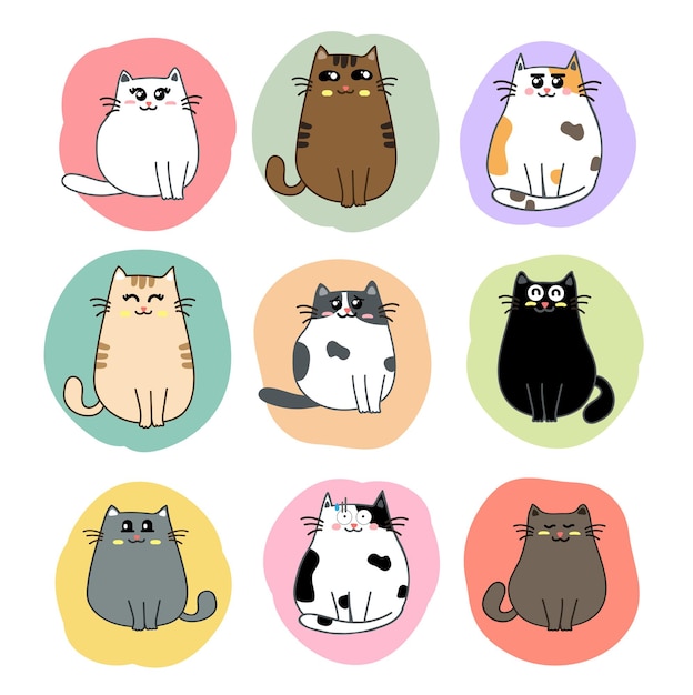 vetor de conjunto de desenhos animados de gatos fofos