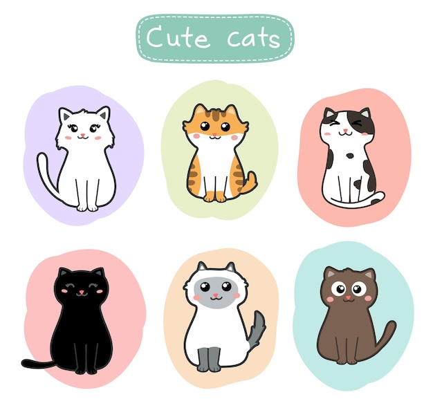 vetor de conjunto de desenhos animados de gatos fofos
