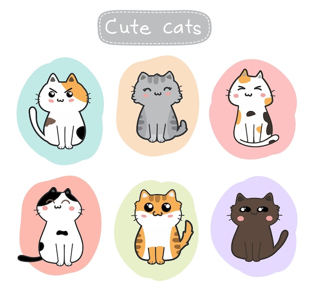 vetor de conjunto de desenhos animados de gatos fofos