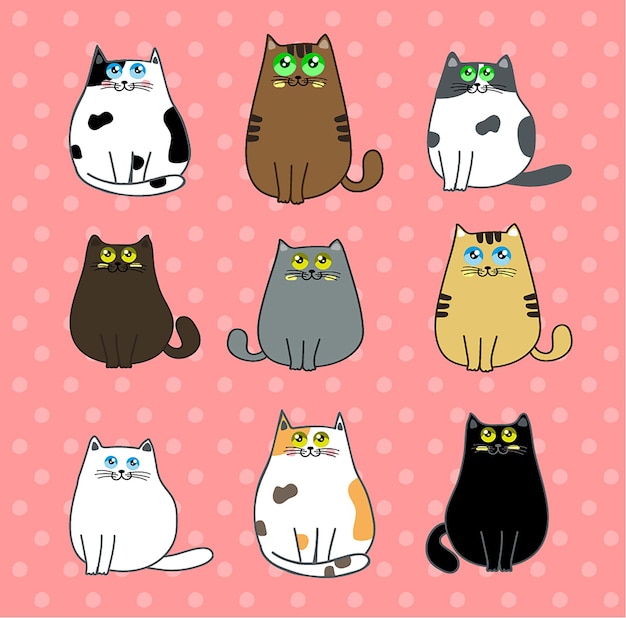 Vetor de conjunto de desenhos animados de gatos fofos