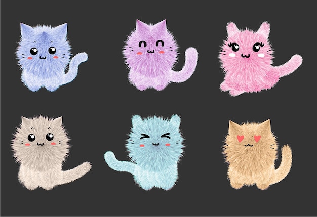 Vetor de conjunto de desenhos animados de gatos fofos