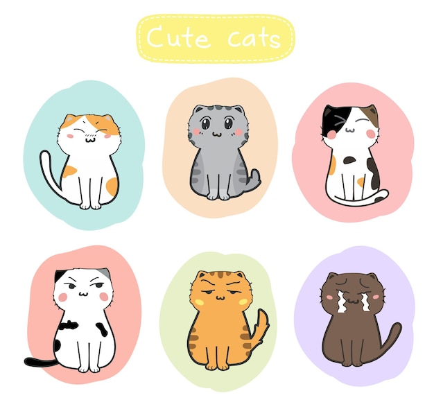 vetor de conjunto de desenhos animados de gatos fofos