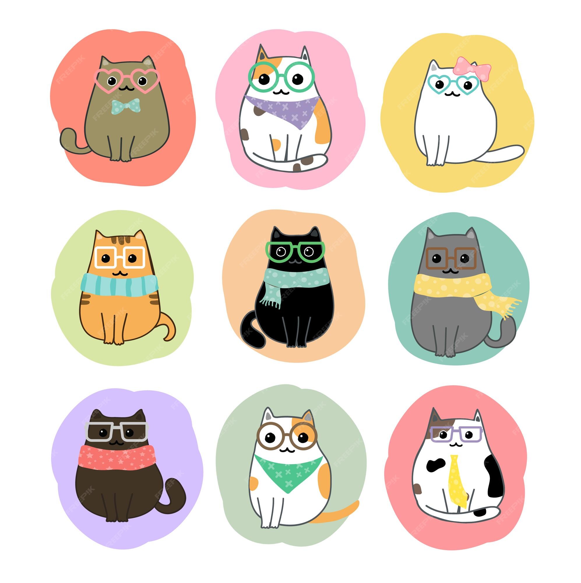 Conjunto Vetores Gatos Fofos Desenhos Animados Gato Gatinho Personagens  Coleção imagem vetorial de Denis08131.mail.ru© 583445456