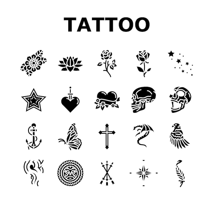 Vetor vetor de conjunto de ícones de estilo vintage de arte de tatuagem rosa