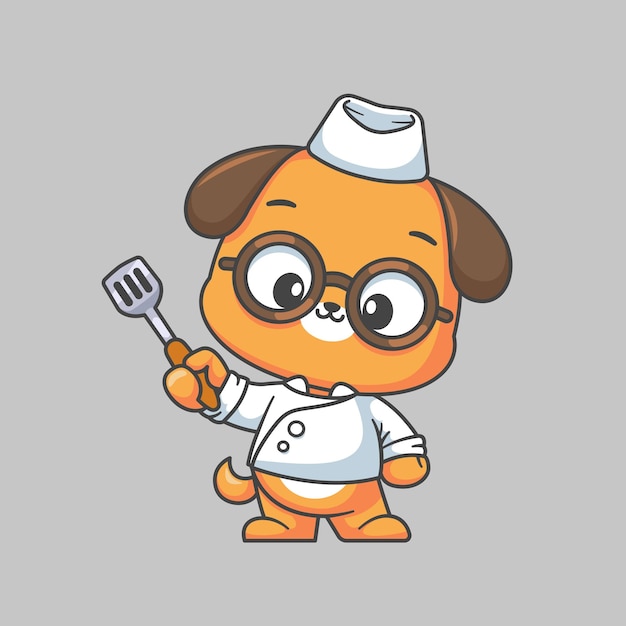 Vetor vetor de desenho animado de cachorro chef fofo