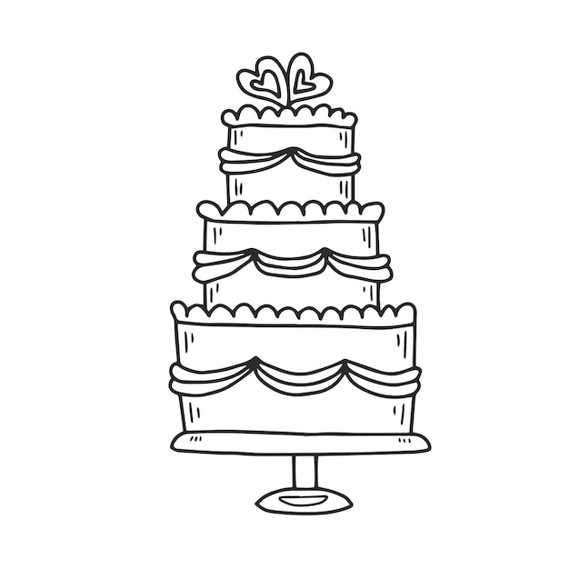 Vetor de desenho animado de doodle de bolo de casamento