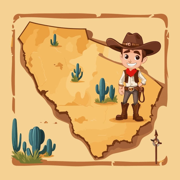 Vetor vetor de desenho animado de mapa de cowboy velho