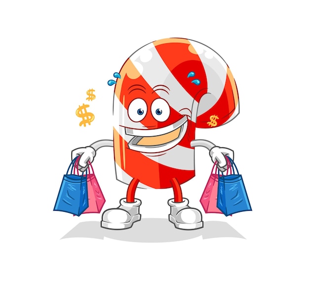 Vetor de desenho animado de mascote de compras de bastão de doces