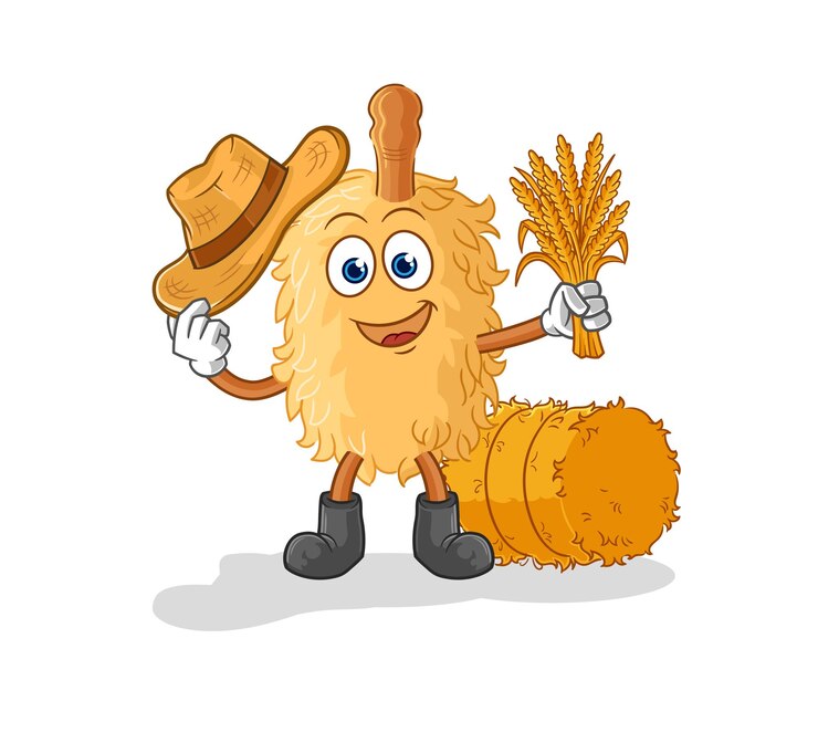 Vetor vetor de desenho animado de mascote de fazendeiro de espanador de penas
