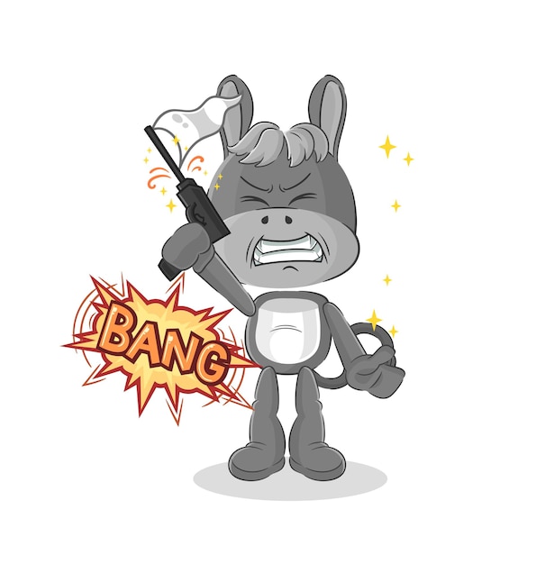Vetor vetor de desenho animado de mascote de tiro de aviso de burro