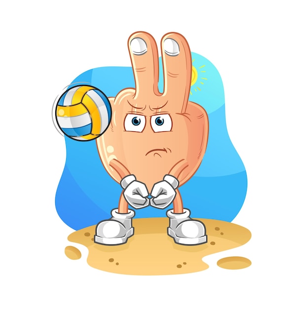 Vetor de desenho animado de mascote de vôlei de jogo de dedo de paz