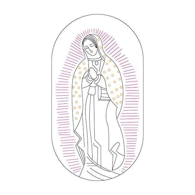 Vetor de desenho de arte de linha virgem de guadalupe