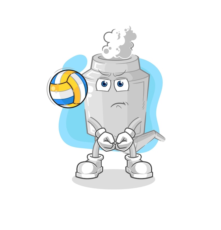 Vetor vetor de desenho de mascote de voleibol de jogo de exaustão
