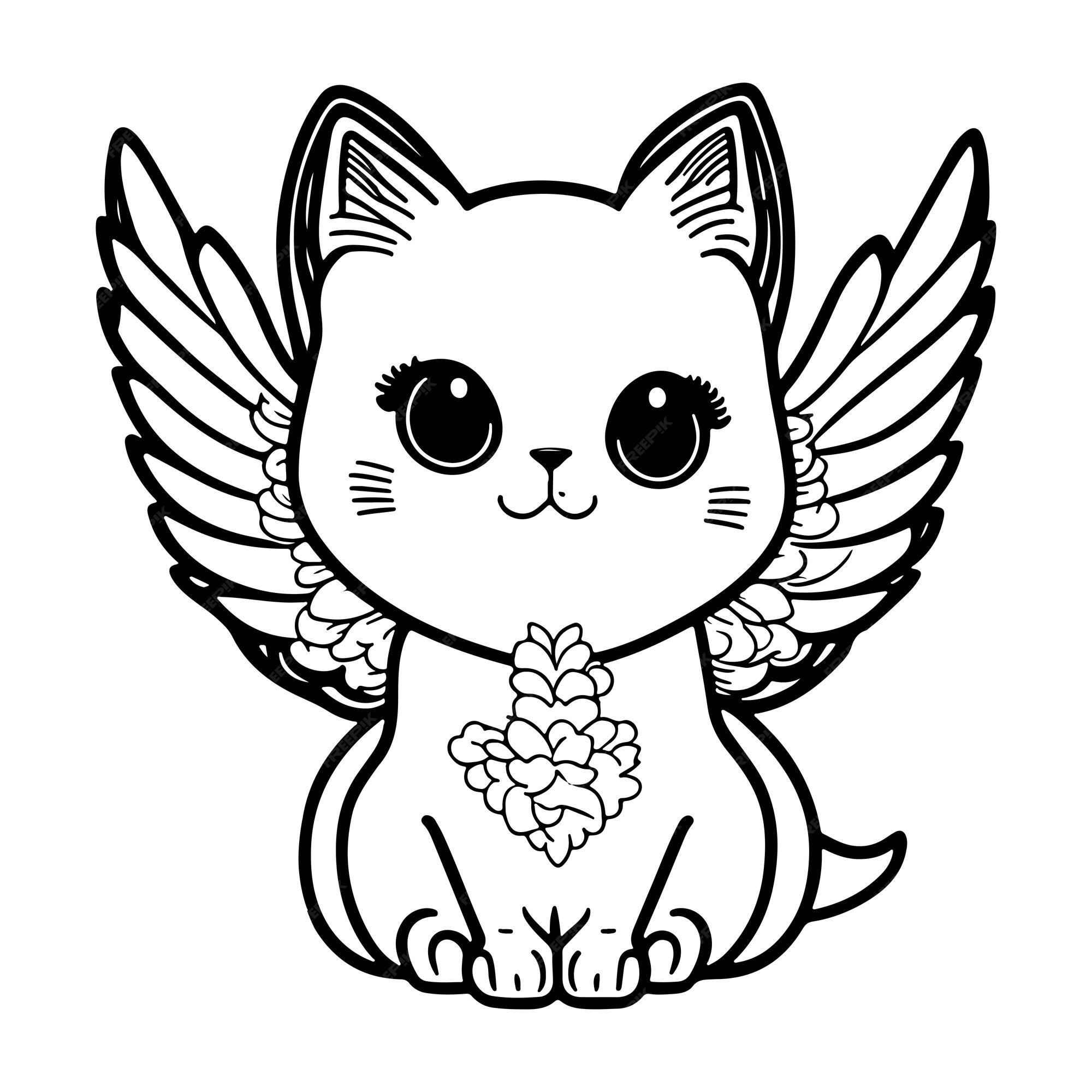 Desenho De Dois Gatos Fofos Páginas Para Colorir Esboço Vetor PNG , Desenho  De Gato, Desenho De Asa, Desenho De Anel Imagem PNG e Vetor Para Download  Gratuito