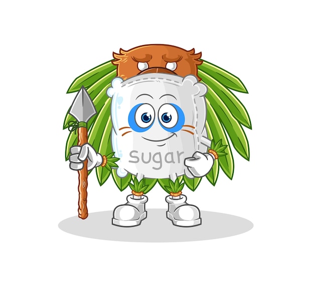Vetor de desenhos animados de mascote de homem tribal de saco de açúcar