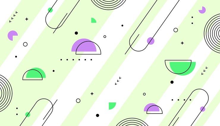 Vetor vetor de design abstrato verde e roxo com várias formas geométricas para fundo vetor premium