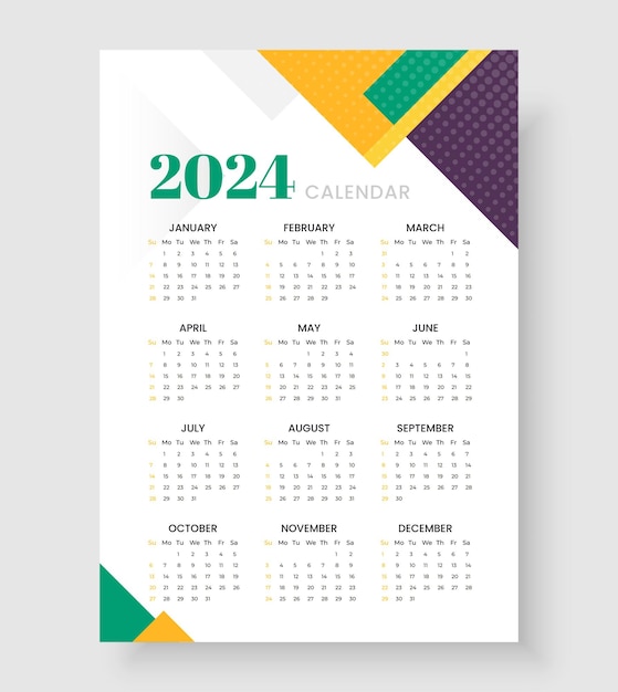 Vetor vetor de design de calendário de escritório para impressão de 2024