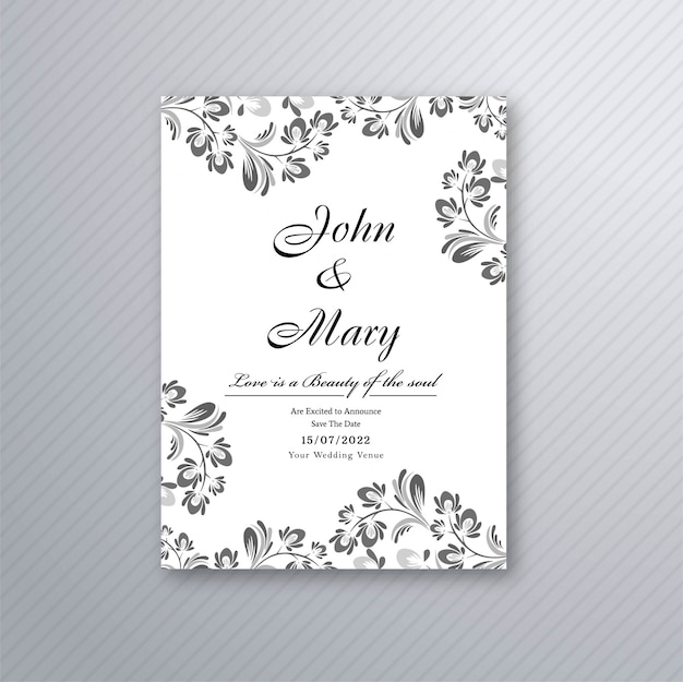 Vetor vetor de design de cartão de convite de casamento floral decorativo