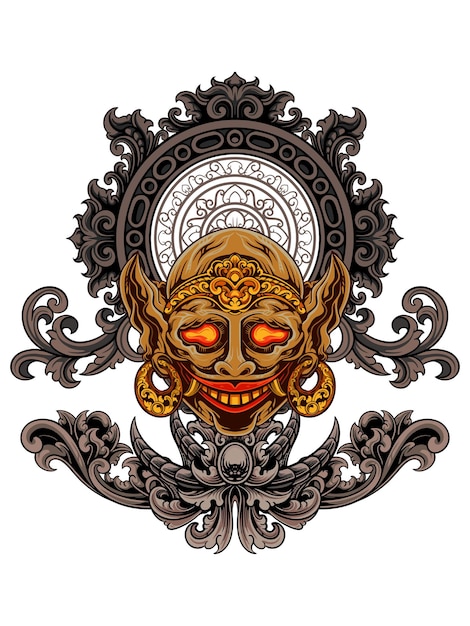 Vetor de design de diabo careca com fundo de ornamento