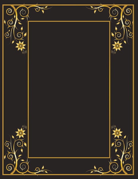 Vetor vetor de design de fundo de cartão de moldura de ornamento floral dourado em fundo de cor cinza carvão