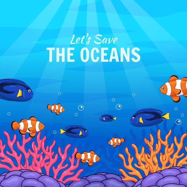 Vetor de design de fundo de ilustração de banner do dia mundial dos oceanos