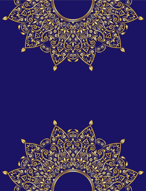 Vetor vetor de design de fundo de quadro de círculo de ornamento floral dourado abstrato duplo na cor azul escura