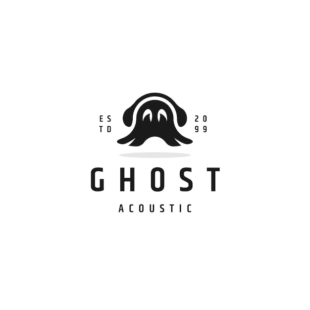 Vetor de design de ícone plano de conceito de logotipo acústico de música fantasma