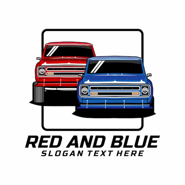 Vetor vetor de design de ilustração de carros clássicos vermelhos e azuis