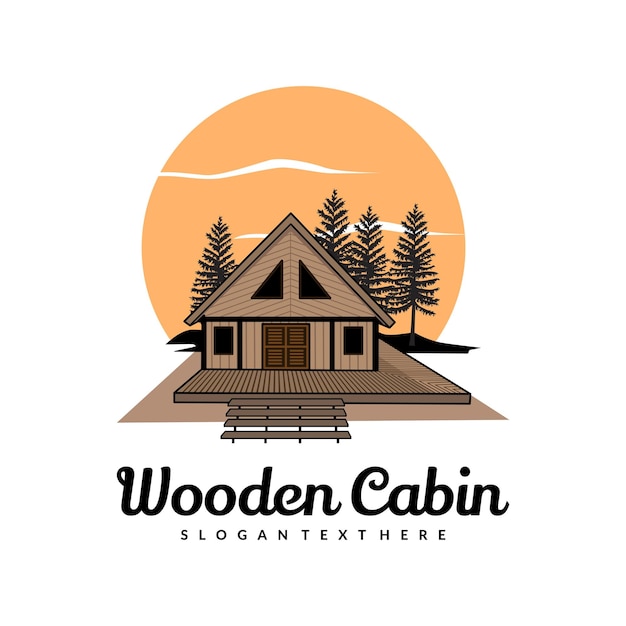 Vetor de design de ilustração de casa de cabana de madeira