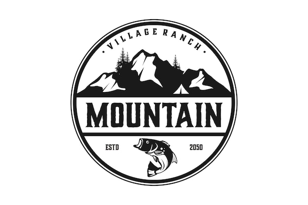Vetor de design de logotipo buck stag deer rena chifre e salmon bass carp fish para mountain hunting