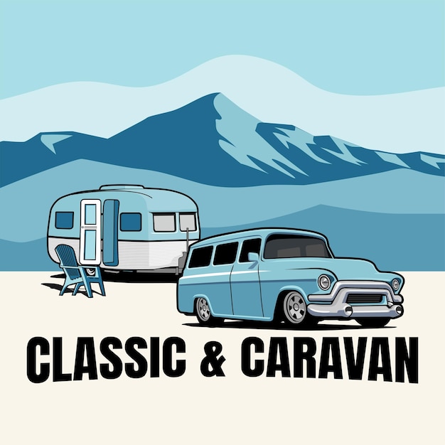 Vetor vetor de design de logotipo clássico de caravana