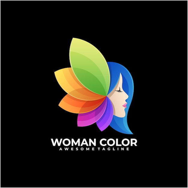 Vetor vetor de design de logotipo colorido de mulher